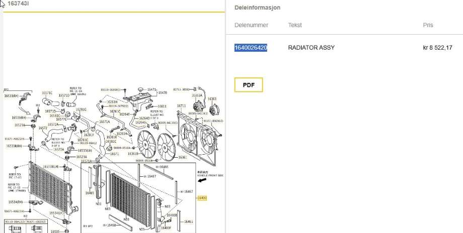 Radiator (manuell gir) til Toyota RAV4, 2009-2013 (Type III, Fase 2)  (TOYOTA|1640026420)