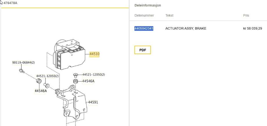 ABS sentral til Toyota RAV4, 2009-2013 (Type III, Fase 2)  (TOYOTA|4405042341)