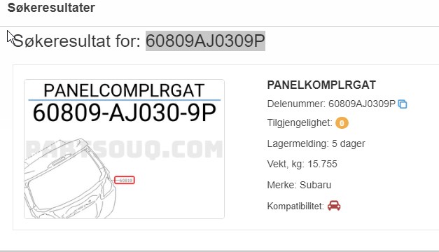 Bakluke til Subaru Outback 2009-2014 (Type IV)  (SUBARU|60809AJ0309P|)