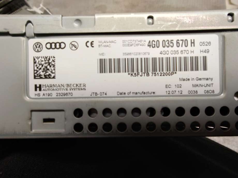 Bilstereo til Audi A6 2011-2014 (Type IV, Fase 1) (C7) (C7) (AUDI|4G0035670H|4G0 035 670 H)