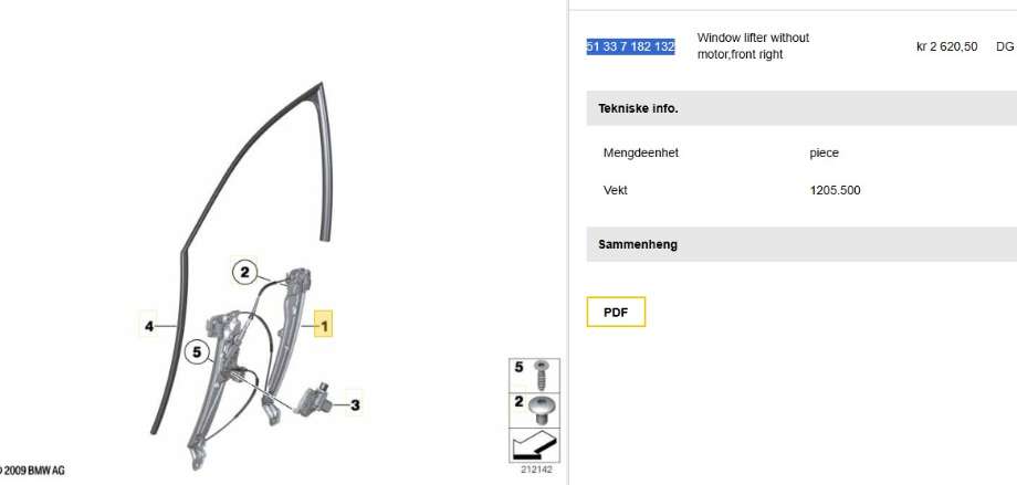 Ruteheis til BMW 5-Serie, 2010-2017 (F10/F11) (F10/F11) (BMW|51 33 7 182 132)