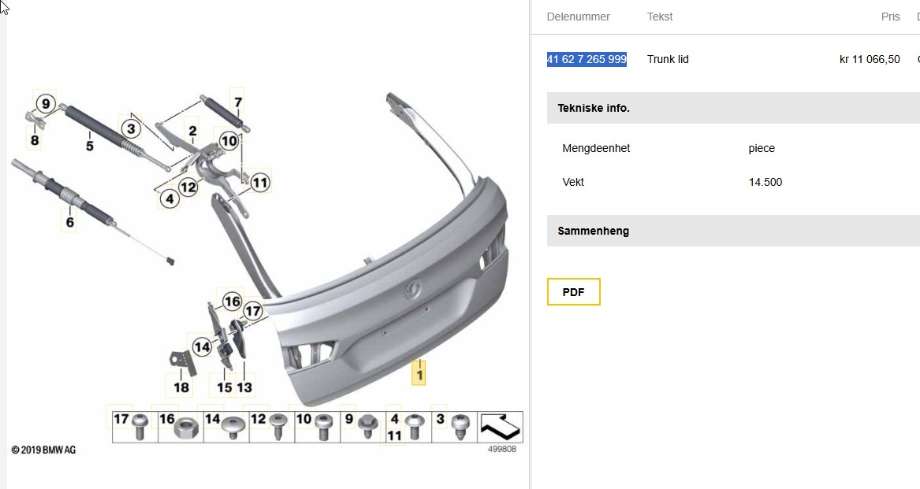 Bakluke til BMW 5-Serie 2010-2017 (F10/F11) (F10/F11) (BMW|41627265999|41 62 7 265 999|)