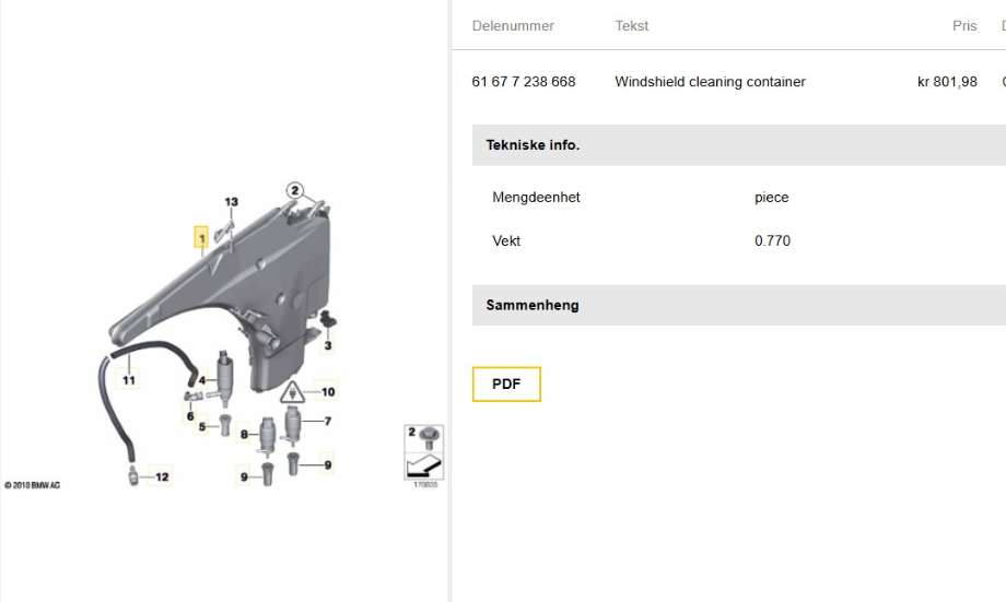 Spylertank til BMW 3-Serie, 2005-2011 (E90/E91/E92/E93) (E90/E91/E92/E93) (BMW|61 67 7 238 668)