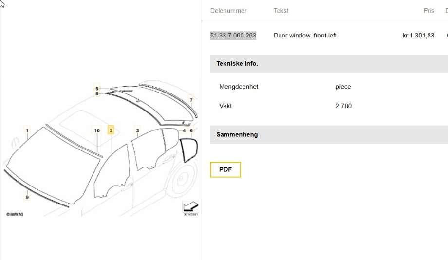 Siderute venstre foran til BMW 3-Serie, 2005-2011 (E90/E91/E92/E93) (E90/E91/E92/E93) (BMW|51 33 7 060 263)