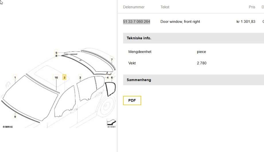 Siderute høyre foran til BMW 3-Serie, 2005-2011 (E90/E91/E92/E93) (E90/E91/E92/E93) (BMW|51 33 7 060 264)