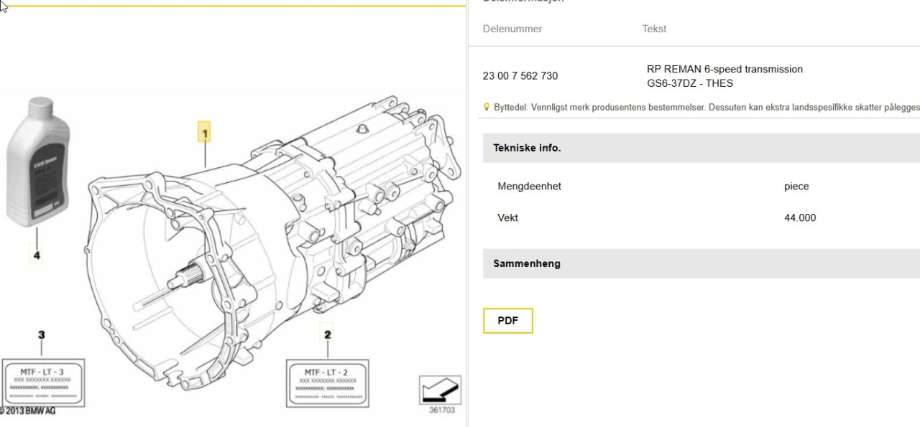 Girkasse manuell 6-trinn til BMW 3-Serie, 2005-2011 (E90/E91/E92/E93) (E90/E91/E92/E93) (BMW|GS6-37DZ - THES)