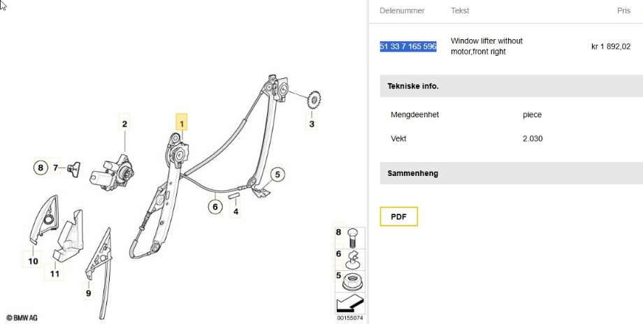 Ruteheis til BMW 1-Serie, 2004-2011 (E81/E82/E87/E88) (E81/E82/E87/E88) (BMW|51 33 7 165 596)
