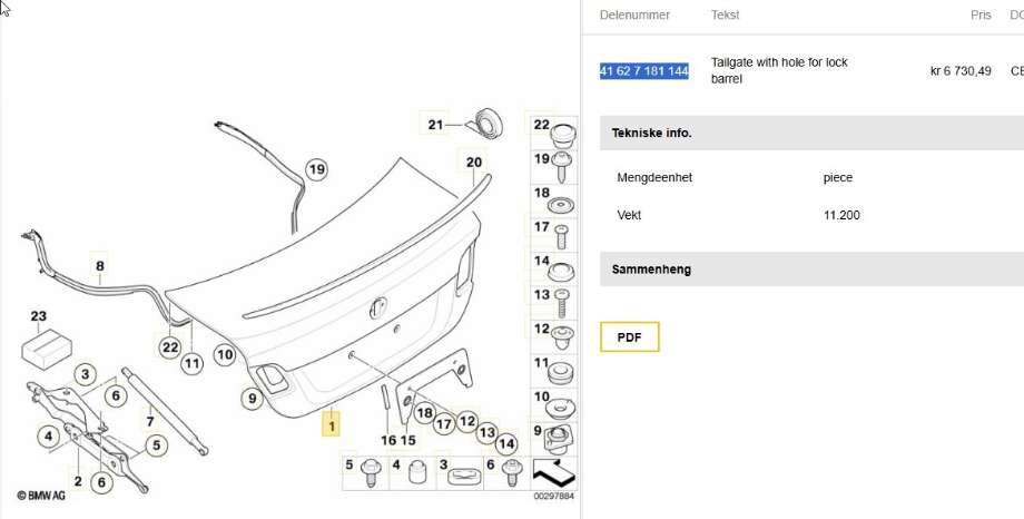 Bakluke sedan til BMW 1-Serie 2004-2011 (E81/E82/E87/E88) (E81/E82/E87/E88) (BMW|41 62 7 181 144|)