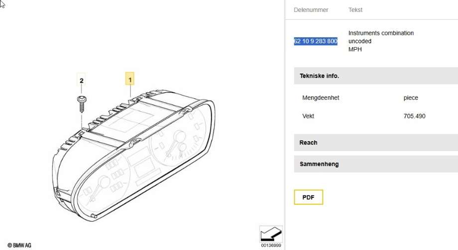 Instrumentpanel til BMW 1-Serie 2004-2011 (E81/E82/E87/E88) (E81/E82/E87/E88) (BMW|62 10 9 283 800|)