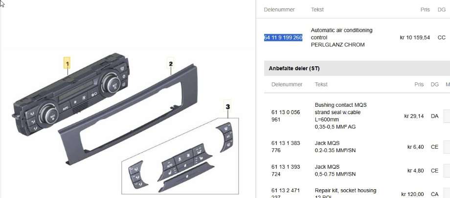Varmeapparat betjening til BMW 1-Serie 2004-2011 (E81/E82/E87/E88) (E81/E82/E87/E88) (BMW|64 11 9 199 260|)