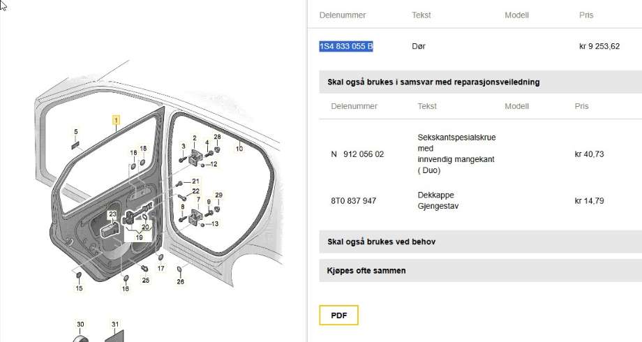 Dør venstre bak til Seat Mii electric 2019-->>  (SEAT|1S4 833 055 B|)
