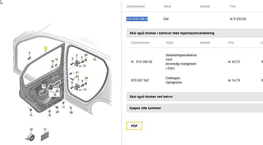 Dør høyre bak til Seat Mii electric 2019-->>  (SEAT|1S4 833 056 B|)