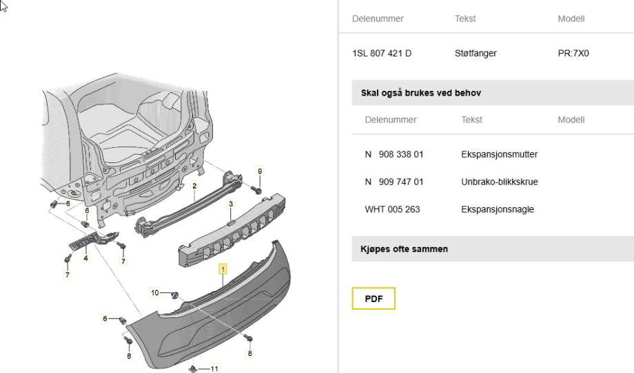 Støtfanger bak til Seat Mii electric 2019-->>  (SEAT|1SL 807 421 D|)