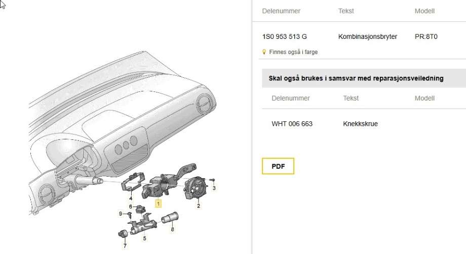Bryter combi til Seat Mii electric 2019-->>  (SEAT|1S0 953 513 G|)
