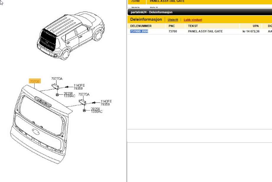 Bakluke combi til Kia Soul 2014-2019 (Type II)  (KIA|73700B2000|)