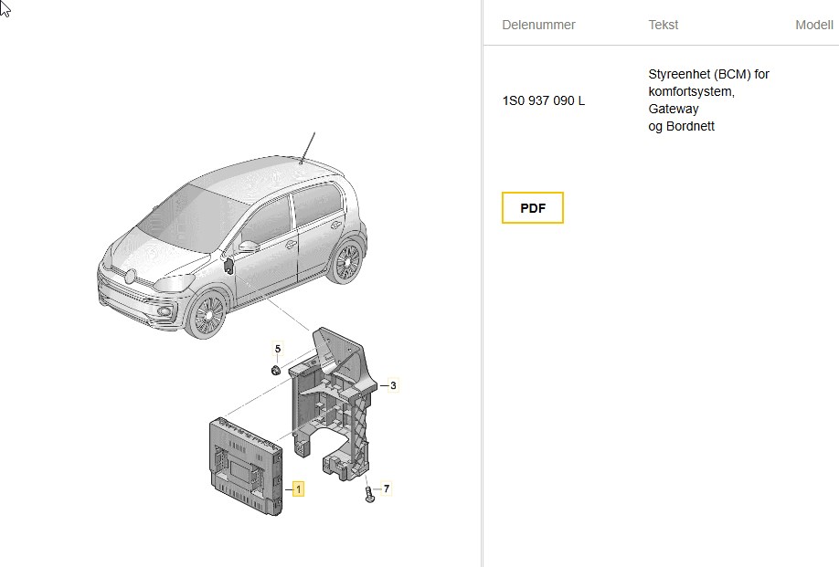 Styreenhet comfort (BCM) til Seat Mii electric, 2019-->>  (SEAT|1S0 937 090 L)