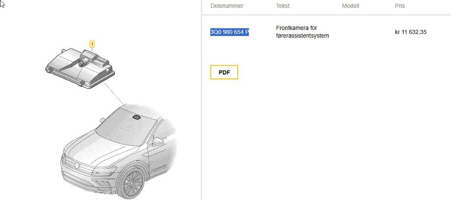 Kamera til Seat Mii electric, 2019-->>  (SEAT|3Q0 980 654 P)