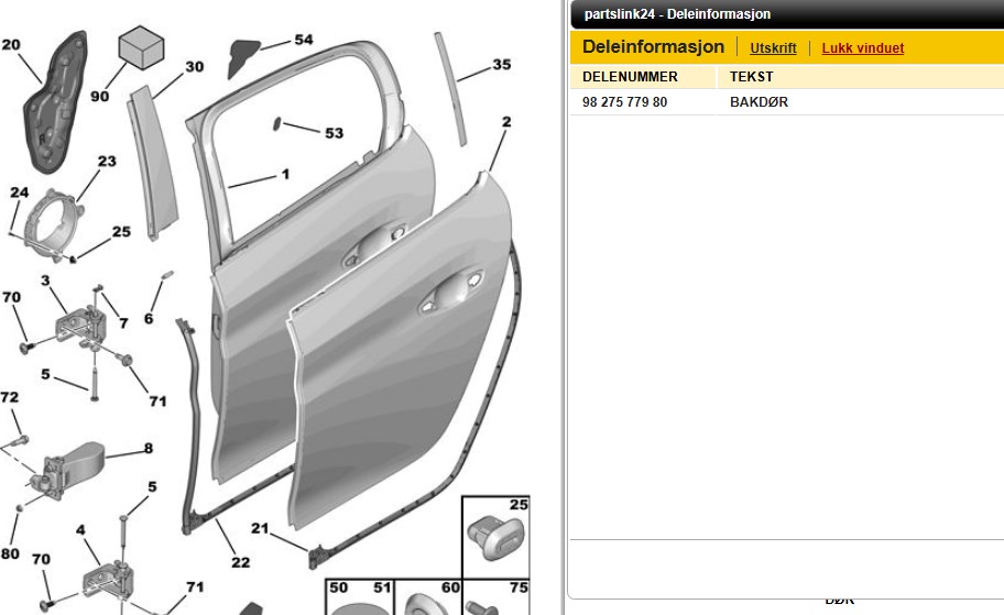 Dør venstre bak til Peugeot 208 2019-->> (Type II)  (PEUGEOT|98 275 779 80|)