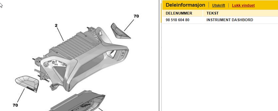 Instrumentpanel til Peugeot 208 2019-->> (Type II)  (PEUGEOT|98 518 604 80|)