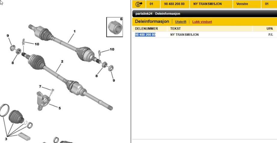 Drivaksel venstre foran, elbil til Peugeot 208, 2019-->> (Type II)  (PEUGEOT|98 488 208 80)