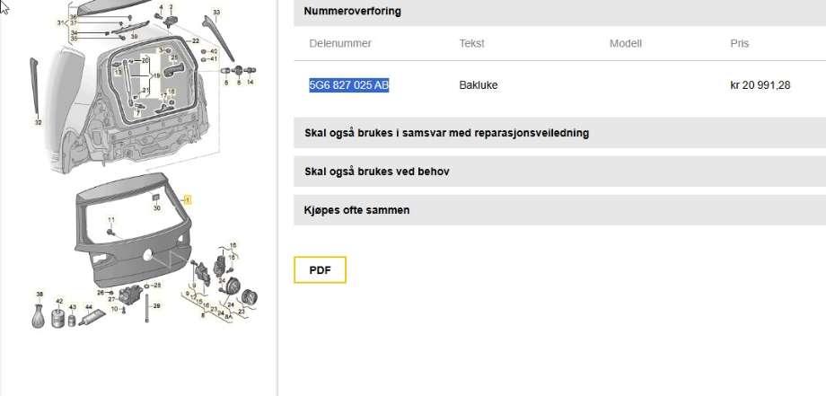 Bakluke combi til VW e-Golf 2017-2020 (Fase 2)  (VOLKSWAGEN|5G6 827 025 K|5G6 827 025 AB|)