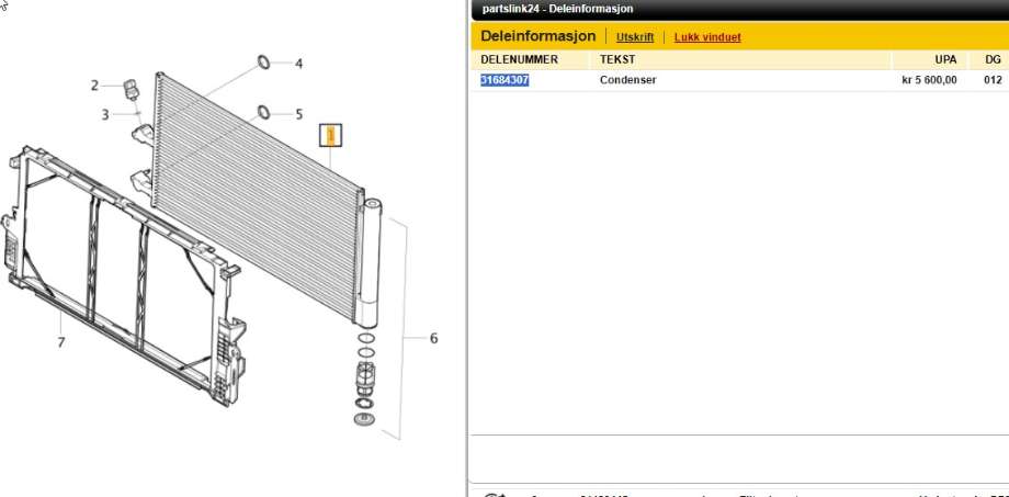 Aircondition radiator til Volvo XC60 2017-->> (Type II) (VOLVO|31684307|)