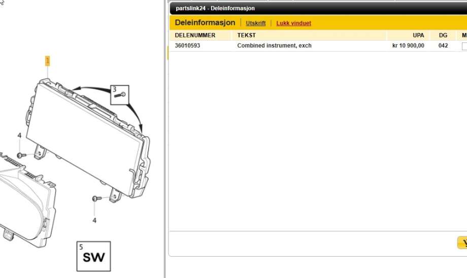 Instrumentpanel til Volvo XC60 2017-->> (Type II)  (VOLVO|36010590|31687669|32344045AA)