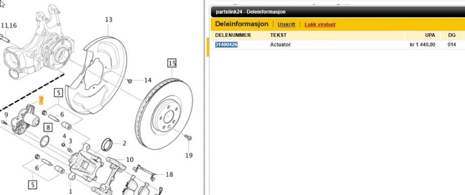 Bremsecaliper venstre bak til Volvo XC60 2017-->> (Type II)  (VOLVO|36003032|31400426|)