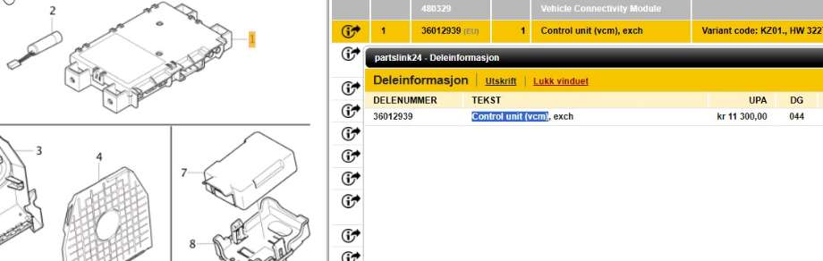 Diverse deler til Volvo XC60, 2017-->> (Type II) (VOLVO|36012939)