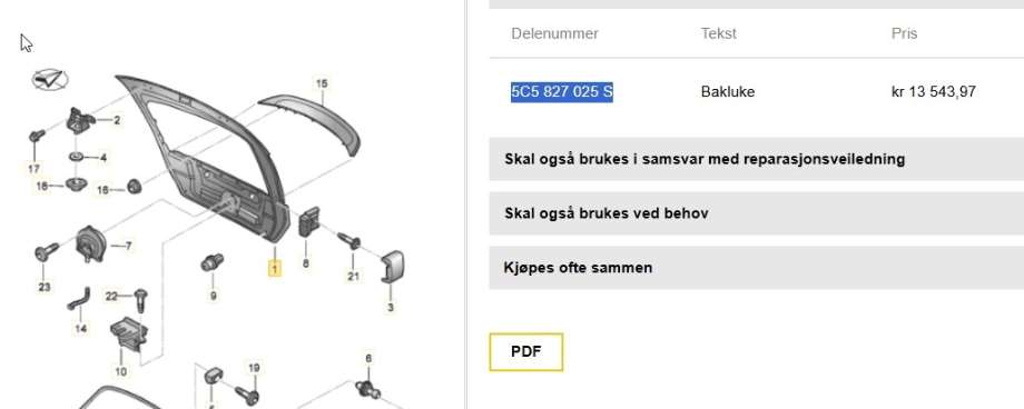 Bakluke combi til VW Beetle 2011-2018 (Type II)  (VOLKSWAGEN|5C5 827 025 G|5C5 827 025 S|)
