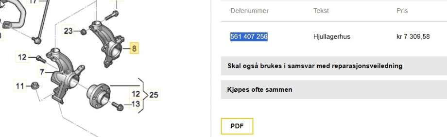 Hjulspindel høyre foran til VW Beetle, 2011-2018 (Type II)  (VOLKSWAGEN|5C0 407 256)