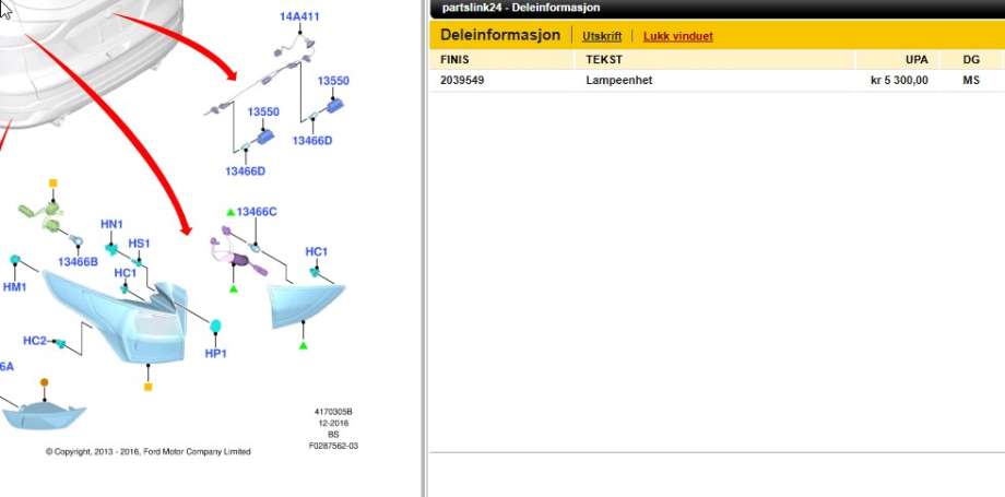Baklykt venstre til Ford Kuga 2013-2019  (FORD|CV44-13405-BH|2039549|CV44-13405-BG)