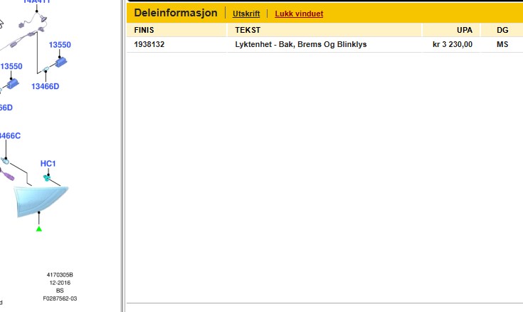 Baklykt venstre indre til Ford Kuga 2013-2019  (FORD|1938132|)
