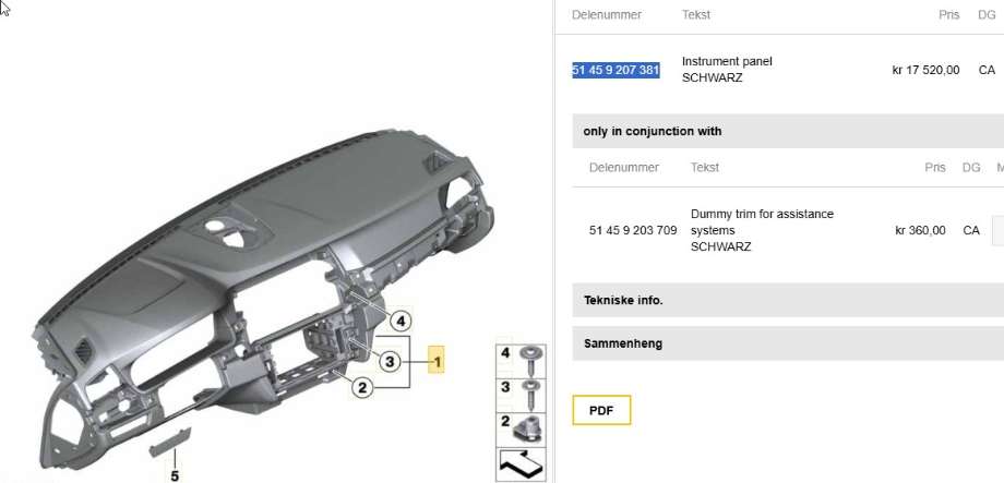Dashbord til BMW 5-Serie 2010-2017 (F10/F11) (F10/F11) (BMW|51 45 9 207 381|)
