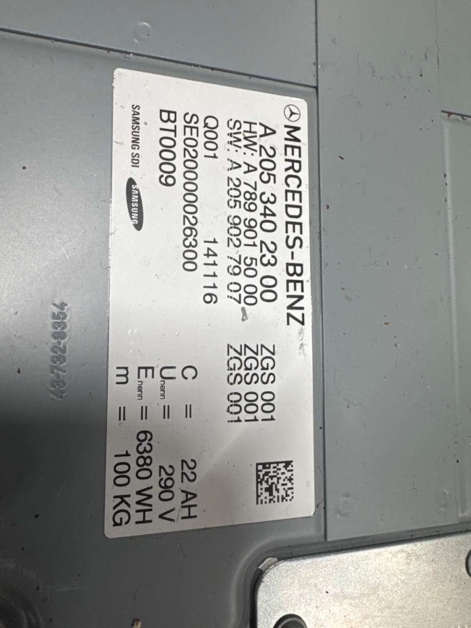 Batteripakke elbil til Mercedes C-Klasse 2014-2018 (Fase 1) (W205) (W205) (MERCEDES|A 205 340 22 00|A 205 340 24 00|)