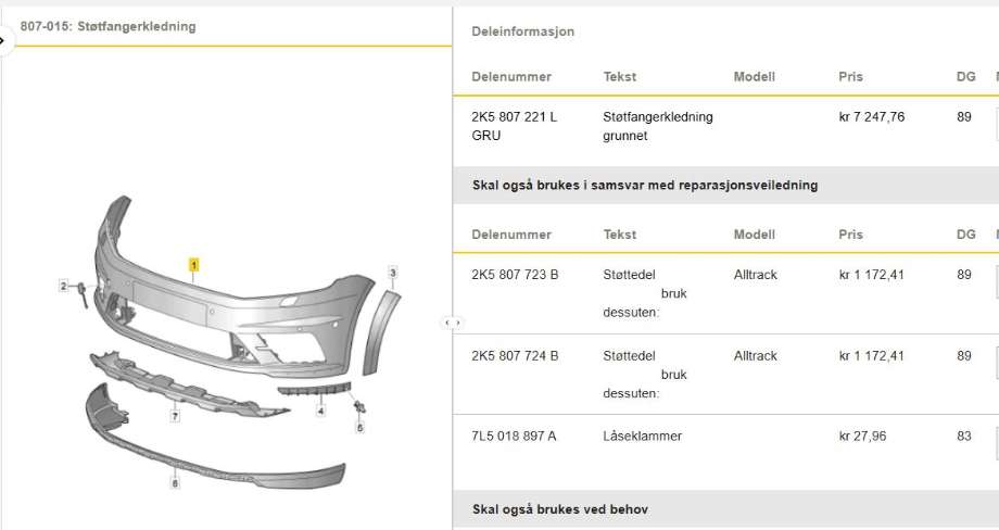 Støtfanger foran til VW Caddy 2015-2020 (Type III, Fase 3)  (VOLKSWAGEN|2K5 807 221 L|)