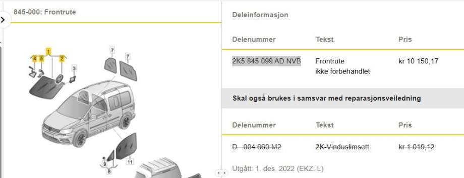 Frontrute til VW Caddy 2015-2020 (Type III, Fase 3) (VOLKSWAGEN|)