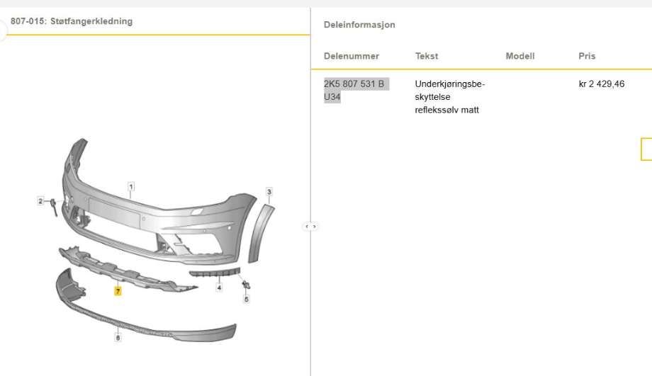 Spoiler foran til VW Caddy 2015-2020 (Type III, Fase 3) (VOLKSWAGEN|2K5 807 531 B U34|)