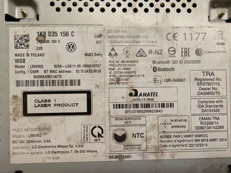 Bilstereo til VW Transporter / Caravelle 2015-2019 (T6) (T6) (VOLKSWAGEN|1K8 035 150 E||1K8035150C)