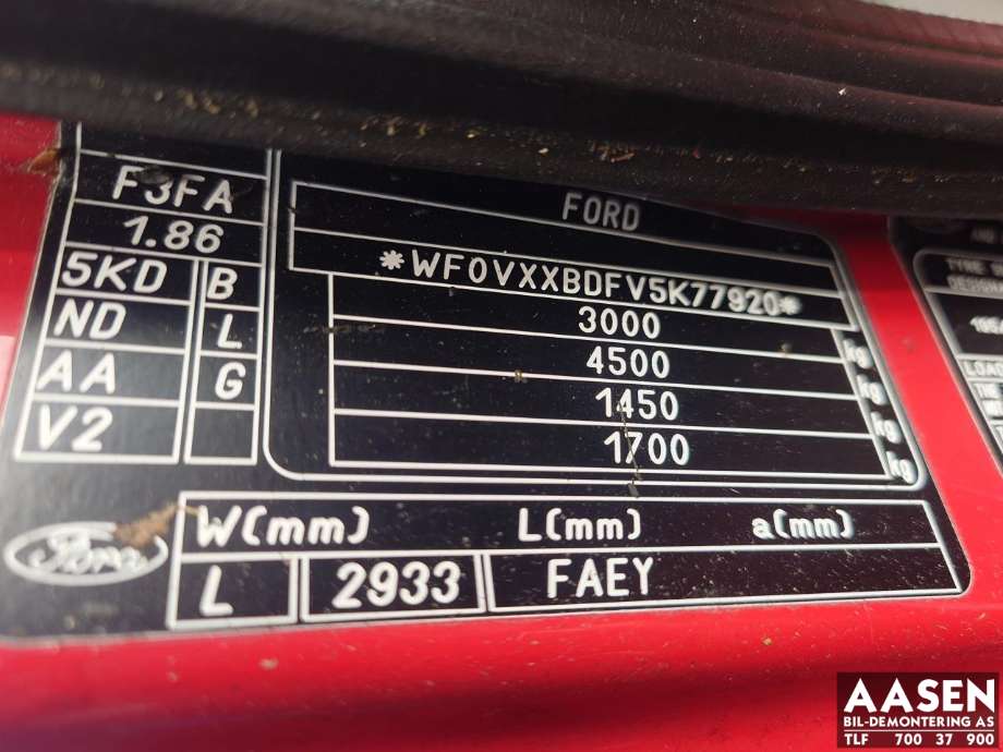 Ford Transit 2000-2005 delebil , Motorkode: F3FA, Girkassekode: 