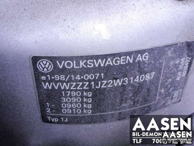 VW Golf IV 1998-2003 , Motorkode: ALH, Girkassekode: EGR