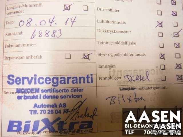 VW Touran 2007-2010 (Type I, Fase 2) , Motorkode: BLS, Girkassekode: JYK