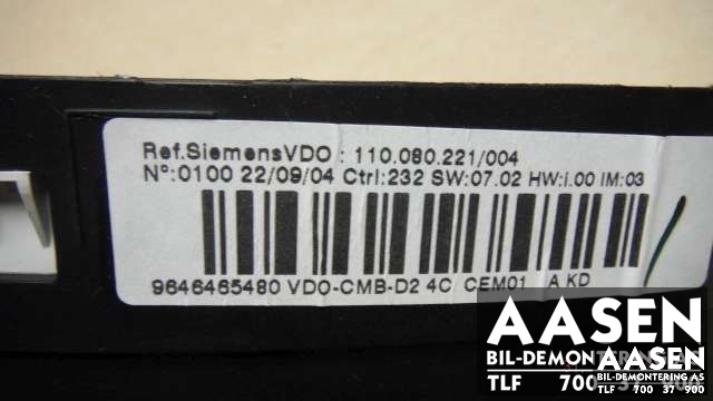 Instrumentpanel til Peugeot 407 2004-2010 (SIEMENS|9646465480|)