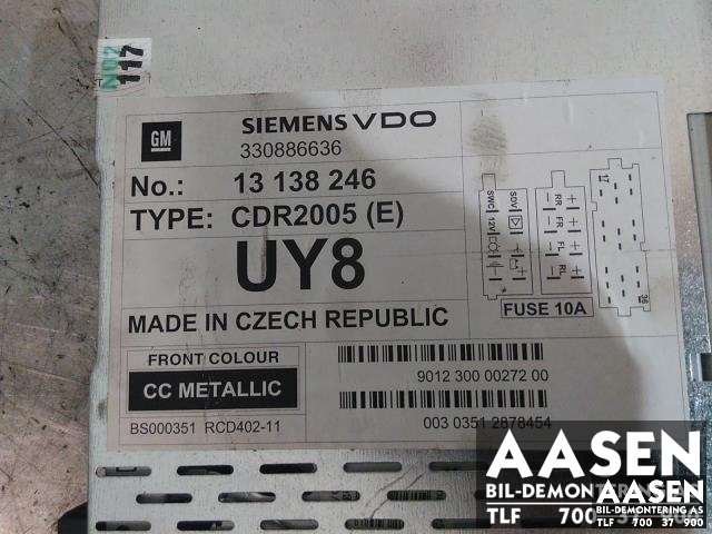 Bilstereo til Opel Corsa C 2000-2006 (SIEMENS|13138246|)