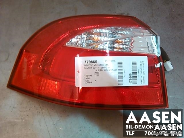 Baklykt venstre ytre til Kia Rio, 2011-2017 Type III  