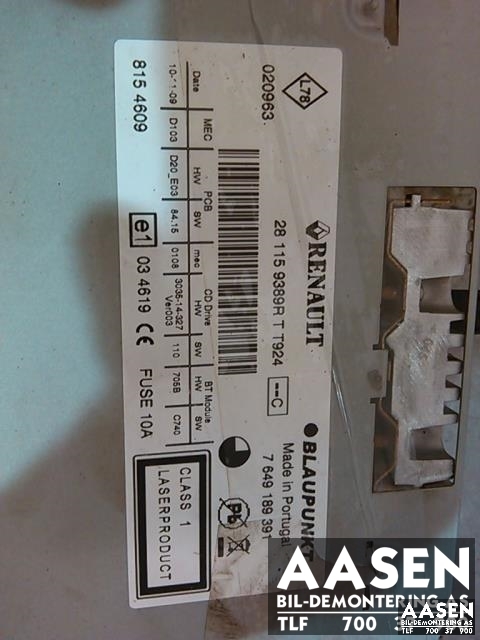 Bilstereo til Renault Scenic 2009-2016 (Type III)  (BLAUPUNKT|281159389R|)