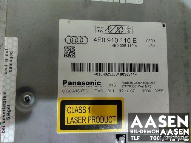 Bilstereo CD-veksler til Audi A8 2003-2010 (Type II)  (PANASONIC|4E0 057 110 E|4E0910110E|)