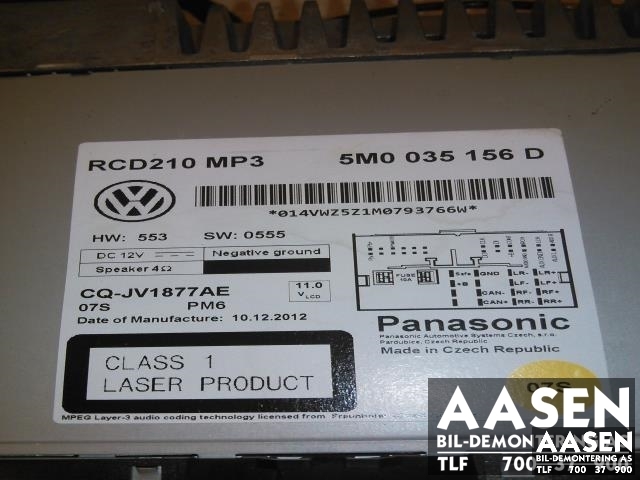 Bilstereo til VW Polo 2009-2014 (Type V, Fase 1)  (PANASONIC|5M0 057 156 D|)