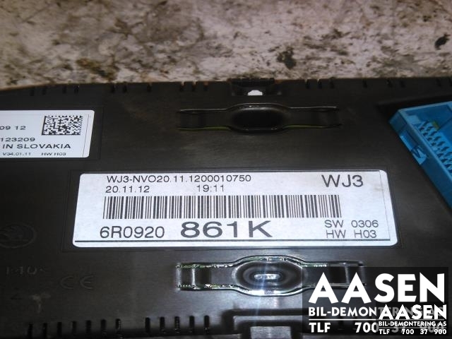 Instrumentpanel til VW Polo 2009-2014 (Type V, Fase 1)  (JOHNSON|6R0920861K|6R0 920 861 KX|)