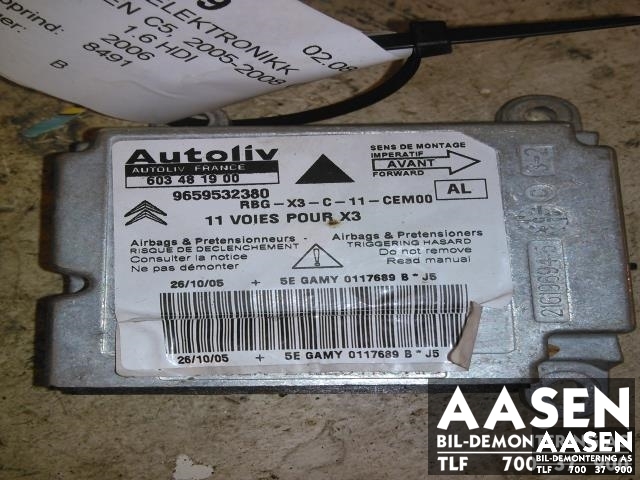 Airbag elektronikk til Citroën C5, 2005-2008 (Type I, Fase 2)  (AUTOLIV|9659532380)